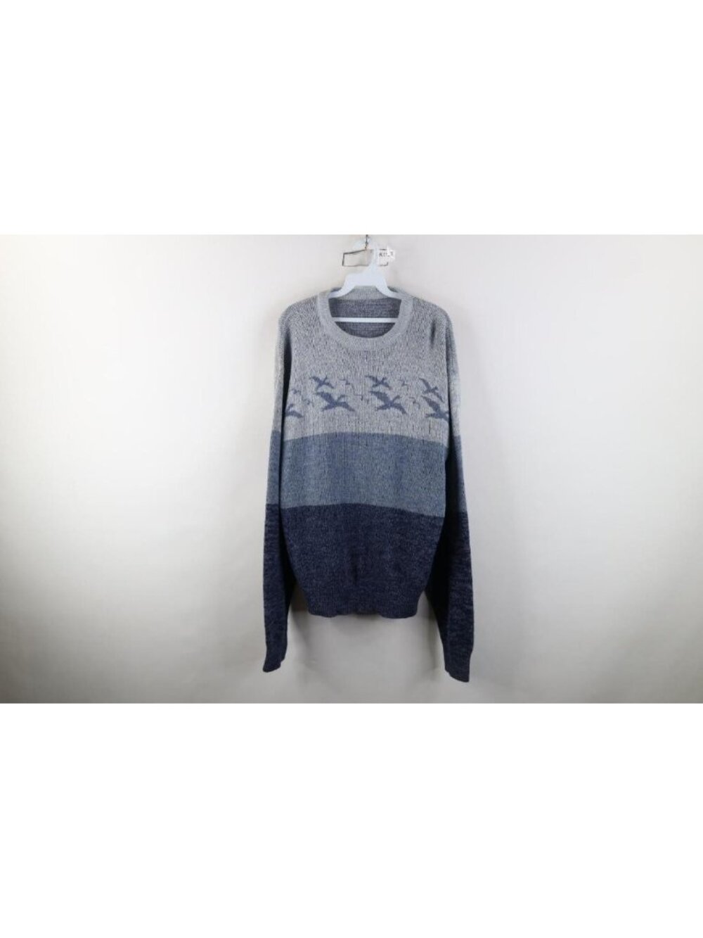 Vintage 70s Mid Century Modern MCM Mens XL Color Block Flying Birds Knit Sweater
